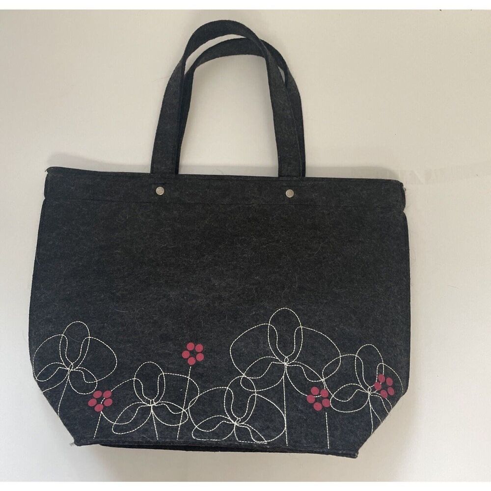 VGUC Felted Grey Handbag, Flower Motif, Double strap Handle